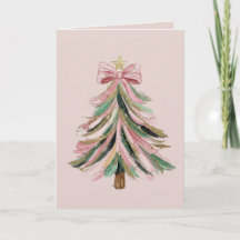 Elegant Pink and Green Brushstroke Christmas Tree 