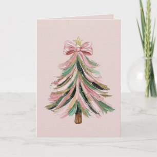 Elegant Pink and Green Brushstroke Christmas Tree  Card