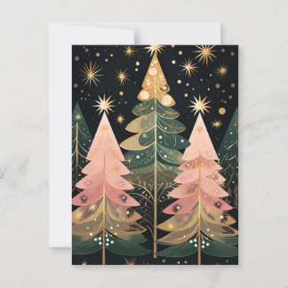 Elegant pink and green Christmas trees Postcard