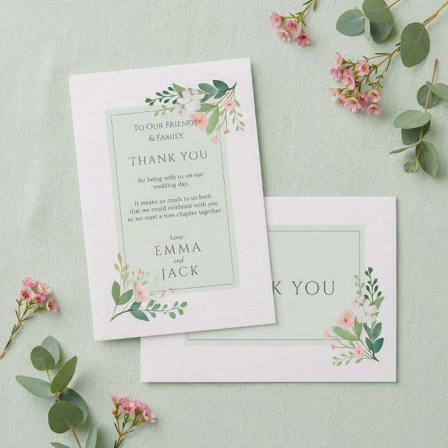 Elegant pink and green Floral Wedding Thank You (Elegant pink and green Floral Wedding Thank You)