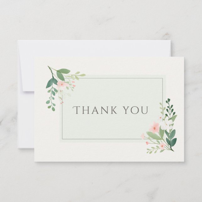 Elegant pink and green Floral Wedding Thank You (Back)