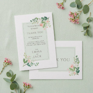 Elegant pink and green Floral Wedding Thank You Card