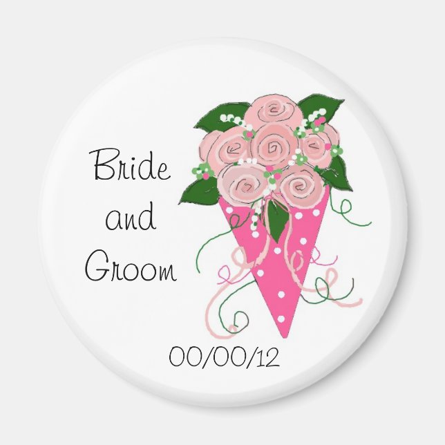 Elegant Pink and Green Wedding Bouquet Magnet (Front)