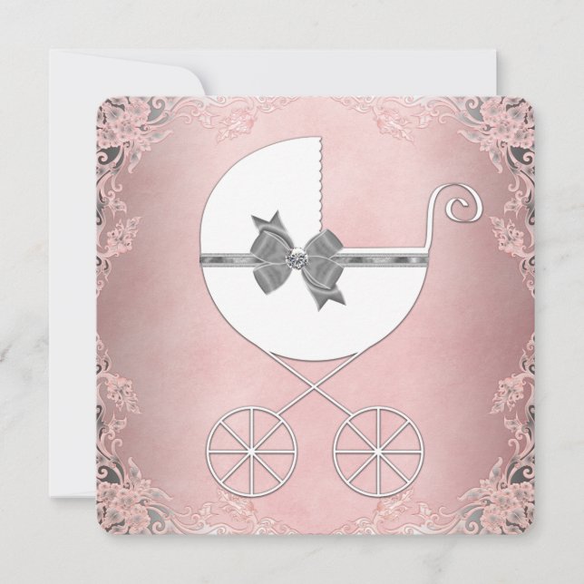 Elegant Pink and Grey Baby Girl Shower Invitation (Front)