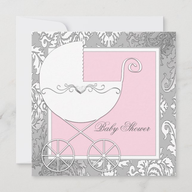 Elegant Pink and Grey Baby Shower Invitation (Front)