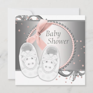 Elegant Pink and Grey Baby Shower Invitation