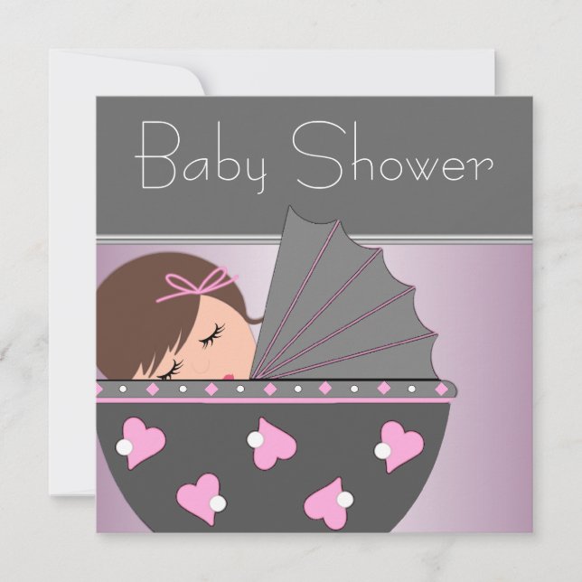 Elegant Pink and Grey Baby Shower Invitations (Front)