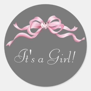 Elegant Pink and Grey Baby Shower Stickers