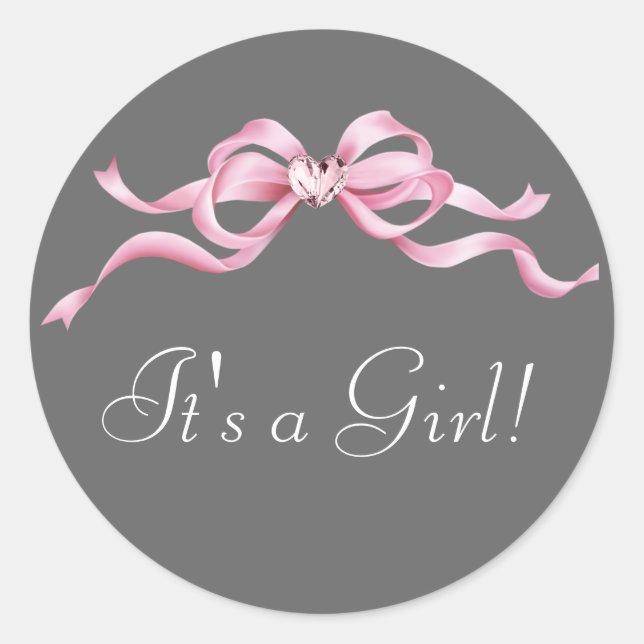 Elegant Pink and Grey Baby Shower Stickers (Front)