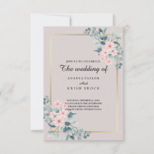 Elegant Pink and Grey Floral Wedding Invitation