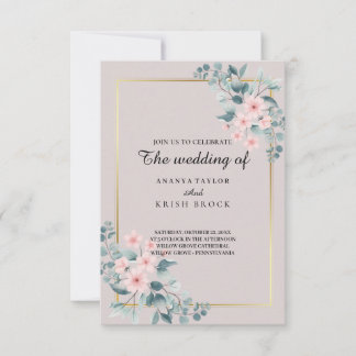 Elegant Pink and Grey Floral Wedding Invitation