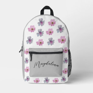 ELEGANT PINK AND GREY FLOWERS PATTERN  CUSTOM NAME PRINTED BACKPACK
