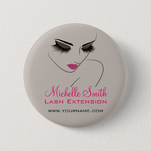 Elegant Pink and Grey Lash Extension Beauty Salon  6 Cm Round Badge (Front)
