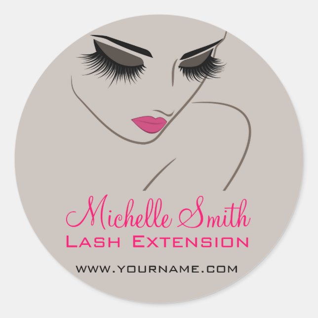 Elegant Pink and Grey Lash Extension Beauty Salon  Classic Round Sticker (Front)