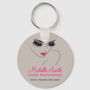 Elegant Pink and Grey Lash Extension Beauty Salon Key Ring