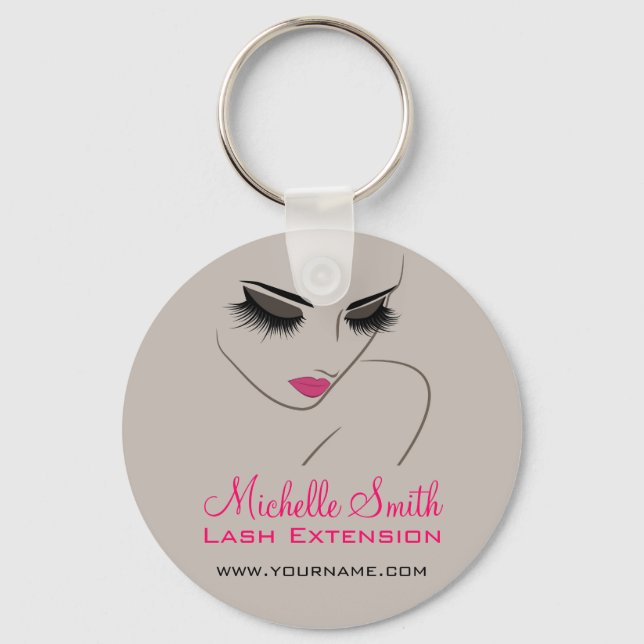 Elegant Pink and Grey Lash Extension Beauty Salon  Key Ring (Front)