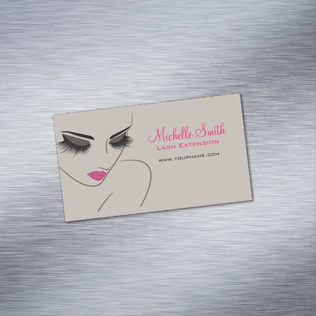 Elegant Pink and Grey Lash Extension Beauty Salon  Magnetic Business Card (In Situ)