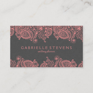 Elegant Pink And Grey Paisley Lace Business Card
