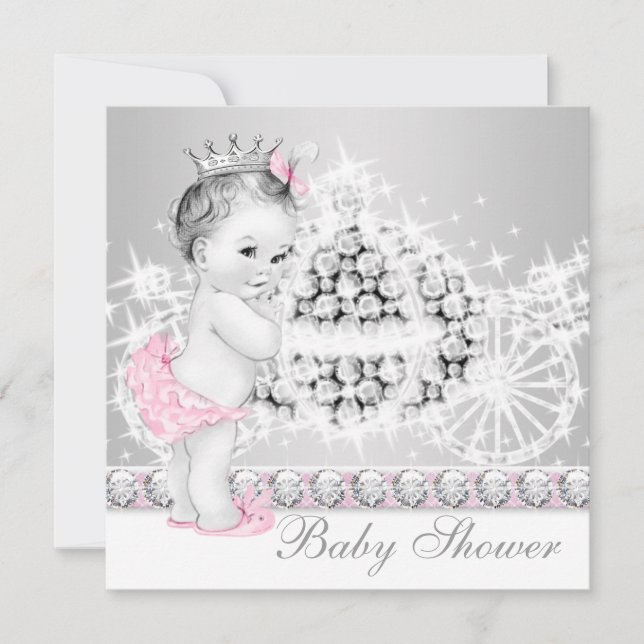 Elegant Pink and Grey Princess Baby Shower Invitation (Front)