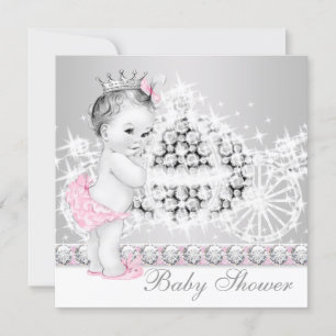 Elegant Pink and Grey Princess Baby Shower Invitation