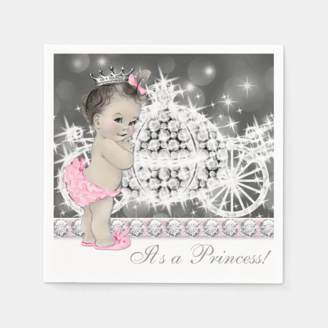 Elegant Pink and Grey Princess Baby Shower Napkin (Front)