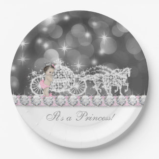 Elegant Pink and Grey Princess Baby Shower Paper Plate
