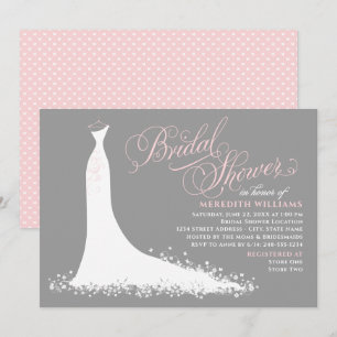 Elegant Pink and Grey Wedding Gown Bridal Shower Invitation