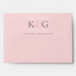 Elegant Pink and Grey Wedding Monogram Initials Envelope