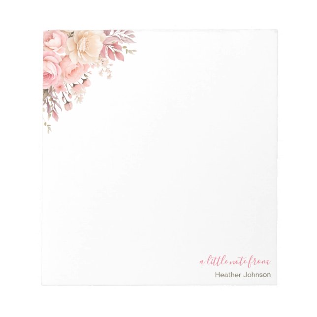 Elegant Pink and Ivory Rose Custom Notepad (Front)