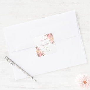 Elegant Pink and Ivory Rose Wedding Square Sticker
