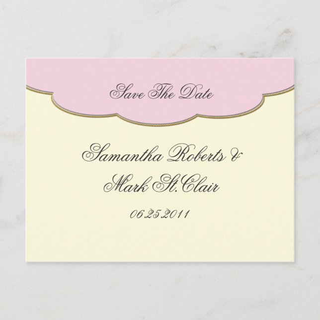 Elegant Pink and Ivory Save The Date Announcement Postcard (Front)