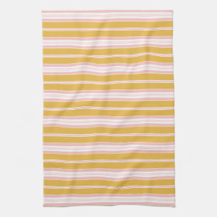 Elegant Pink and Mustard French Ticking Stripes  Tea Towel