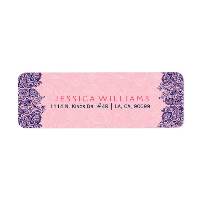 Elegant Pink And Navy Blue Floral Paisley Lace (Front)