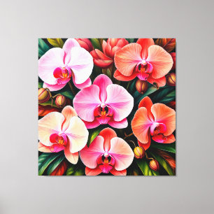 Elegant Pink and Orange Orchid Flowers Arrangement Canvas Print