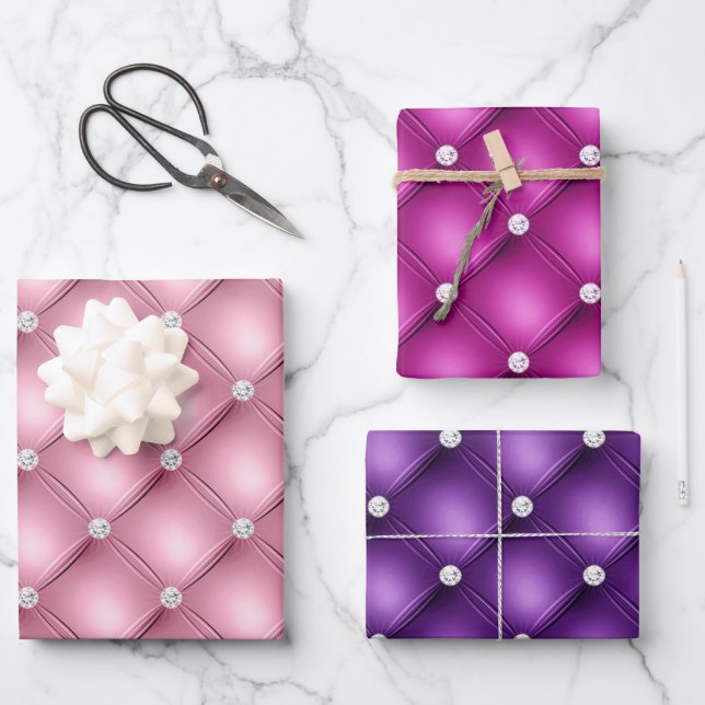 Elegant Pink and Purple Diamond Tufted Patterns Wrapping Paper Sheet (Front)