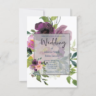Elegant Pink and purple floral wedding invitation