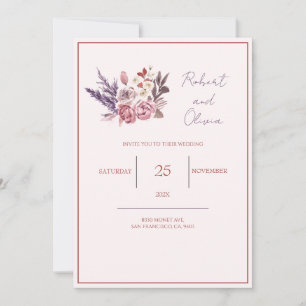 "Elegant Pink and Purple Floral Wedding" Invitation