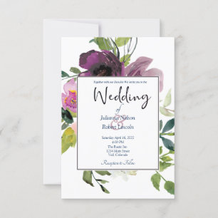 Elegant Pink and purple floral wedding invitation