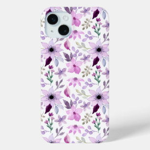 Elegant Pink and Purple Flower Pattern iPhone 15 Mini Case