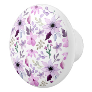 Elegant Pink and Purple Flower Pattern Ceramic Knob