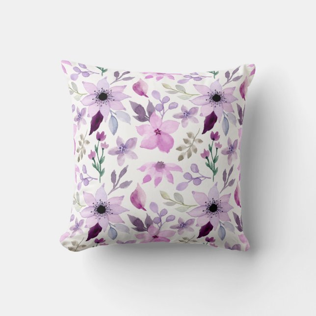 Elegant Pink and Purple Flower Pattern Cushion (Front)