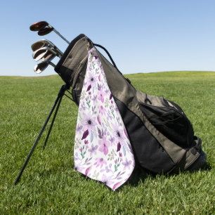 Elegant Pink and Purple Flower Pattern Golf Towel