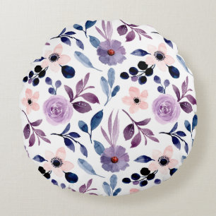 Elegant Pink and Purple Flower Pattern Round Pillo Cushion