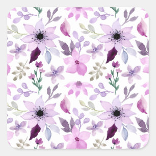 Elegant Pink and Purple Flower Pattern Square Sticker