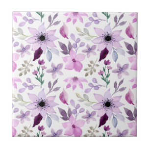 Elegant Pink and Purple Flower Pattern Tile