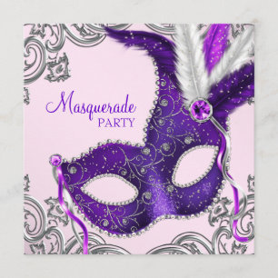 Elegant Pink and Purple Masquerade Party Invitation