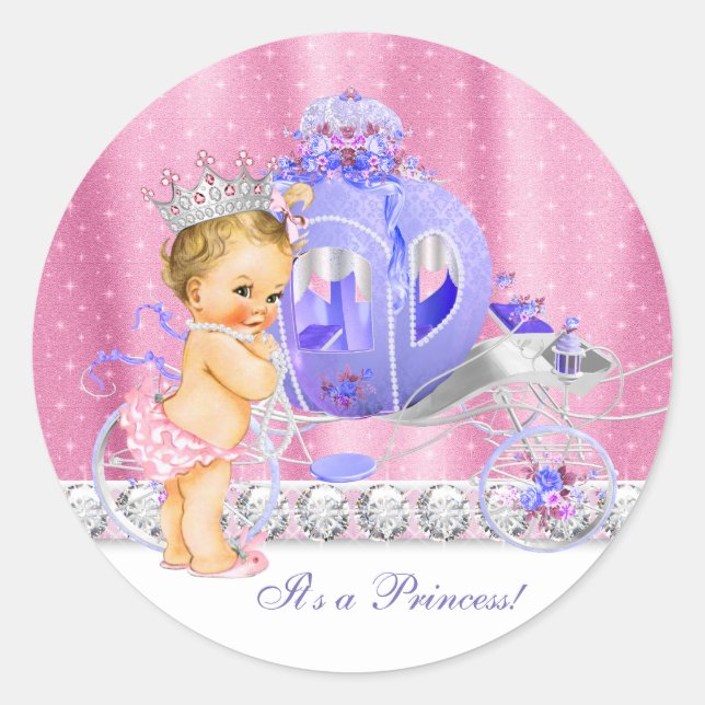 Elegant Pink and Purple Princess Baby Shower Classic Round Sticker (Front)