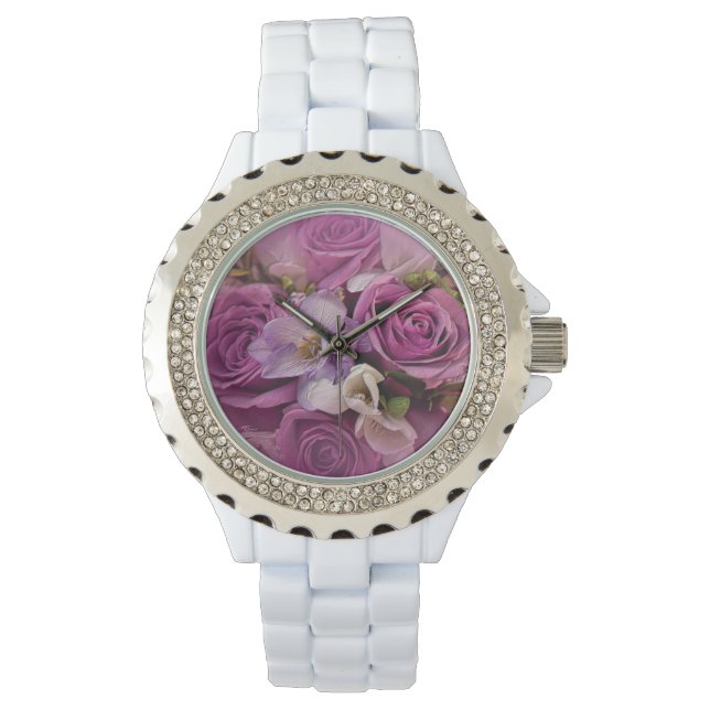 Elegant Pink And Purple Rose Bouquet Watch (Front)
