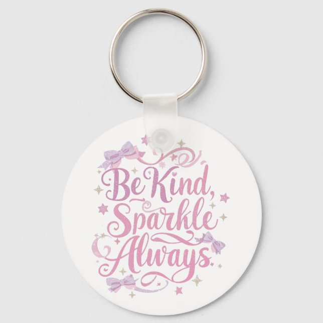 Elegant Pink and Purple Sparkle Script Key Ring (Front)