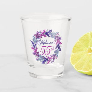 Elegant Pink and Purple Wreath 55th Birthday Party Shot Glass